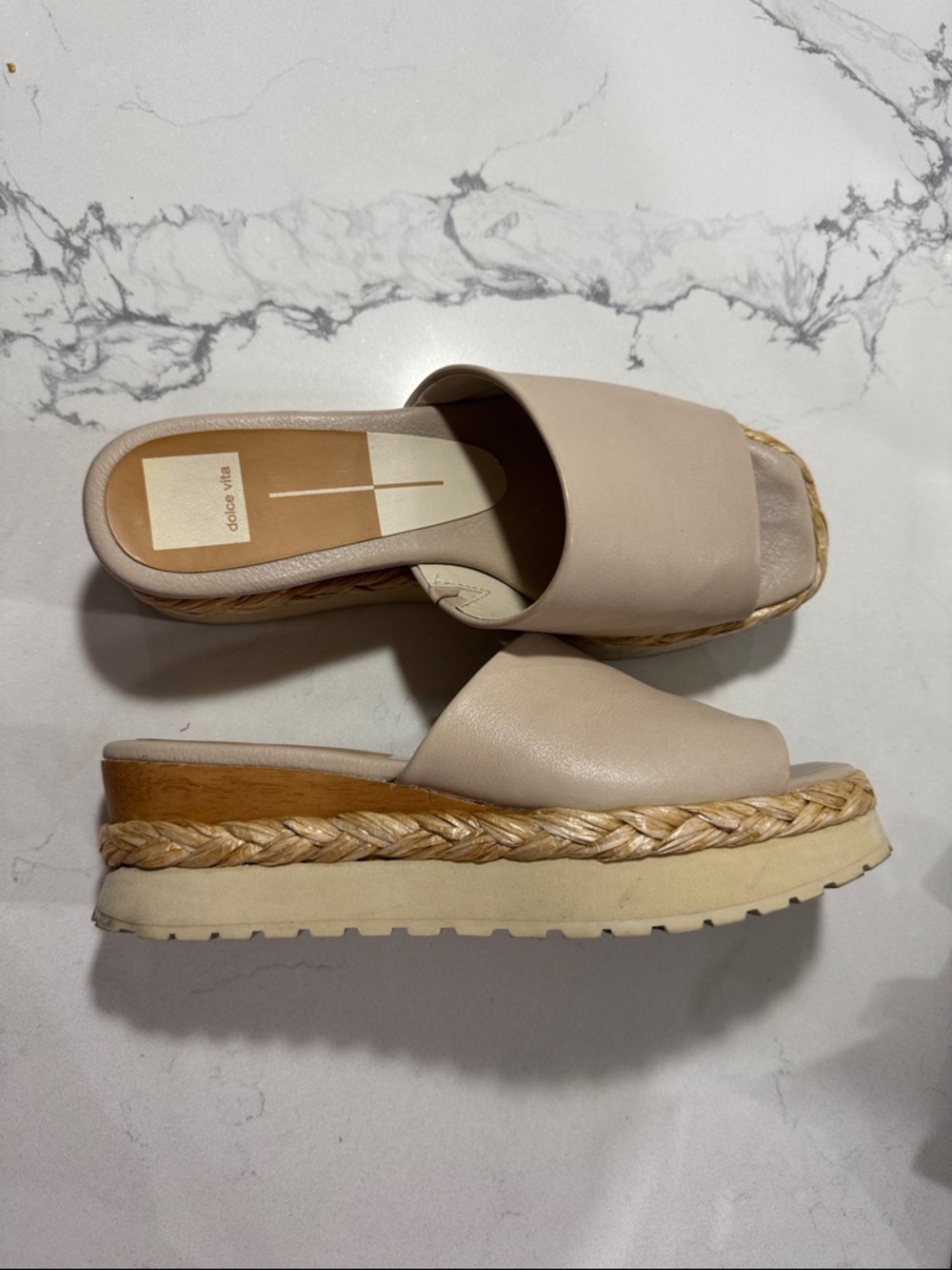 Dolce Vita Francy Neutral Tan Braided Espadrille Platform Mules